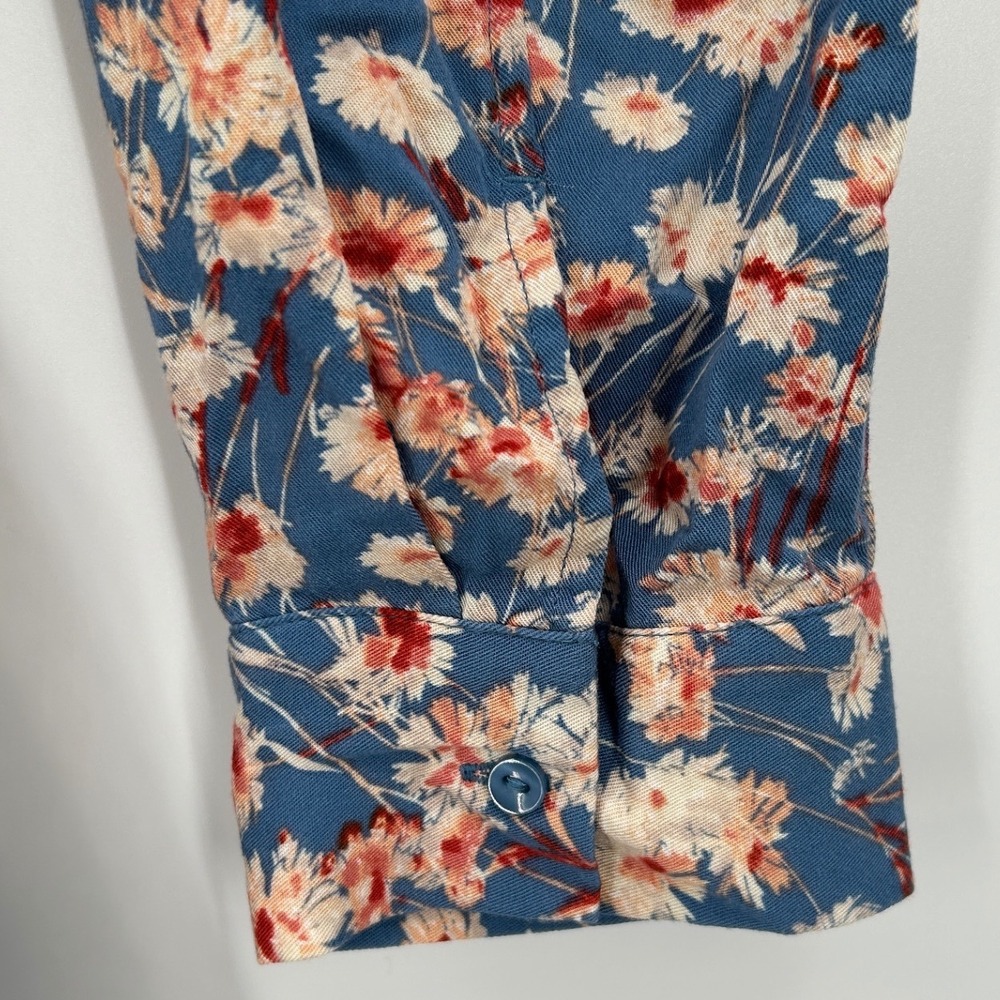 Haute Hippie Tribe Blue Floral Long Sleeve Button Midi Shirt Dress XL Boho Indie - Picture 6 of 8